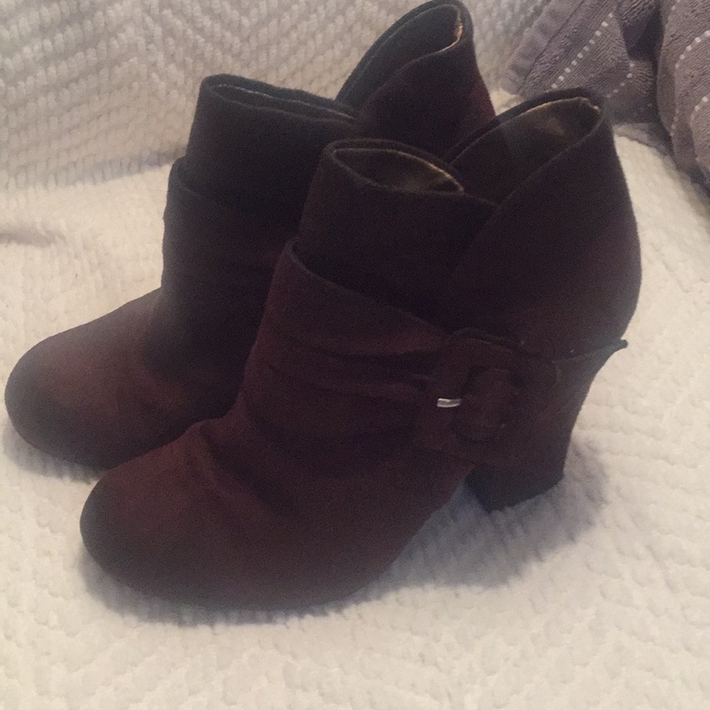 Dark brown suede booties